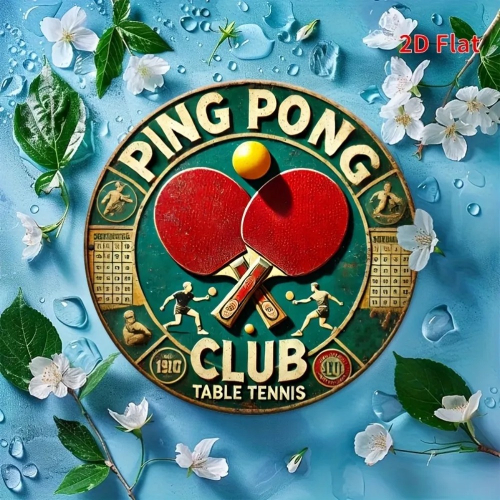 Table Tennis History - 2D Flaches Vintage Tischtennis-Club Metallschild, Retro