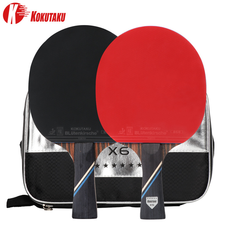 Table Tennis History - KOKUTAKU 2-teiliges 6-Sterne-Ping-Paddel-Set, X6, Ebenholz-Oberfläche, Carbon-Tischtennisschläger